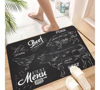 HKPOEQ Non Slip Bath Mat Machine Washable Durable Soft Fluffy Microfiber Bathroom Mat Water Absorbent Bath Rug,Meat Menu Chalk Steak Cow Pig Chicken Vintage Style,24x36 in