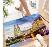 HKPOEQ Non Slip Bath Mat Machine Washable Durable Soft Fluffy Microfiber Bathroom Mat Water Absorbent Bath Rug,European cityscape, illuminated cathedral in Cologne Old bridge and Rhine at s,16x24 in