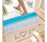 HKPOEQ Non Slip Bath Mat Machine Washable Durable Soft Fluffy Microfiber Bathroom Mat Water Absorbent Bath Rug,love written on a tropical beach,24x36 in