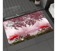 HKPOEQ Non Slip Bath Mat Machine Washable Durable Soft Fluffy Microfiber Bathroom Mat Water Absorbent Bath Rug,Poppy,Dream Garden with Poppies Full Moon Floral Tree Branches Fairy Tale Para,24x36 in