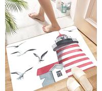 HKPOEQ Non Slip Bath Mat Machine Washable Durable Soft Fluffy Microfiber Bathroom Mat Water Absorbent Bath Rug,Apartment decor, lighthouse and seagulls on the beach Help to navigation by th,16x24 in