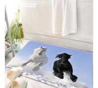 HKPOEQ Non Slip Bath Mat Machine Washable Durable Soft Fluffy Microfiber Bathroom Mat Water Absorbent Bath,Animals, a white horse and a black horse running on the snow, leaning against the,50x80 cm