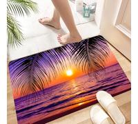 HKPOEQ Non Slip Bath Mat Machine Washable Durable Soft Fluffy Microfiber Bathroom Mat Water Absorbent Bath Rug,Palm, tropical beach under shade at sunset. Ocean Waves. Serenity in the natur,24x36 in