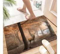 HKPOEQ Non Slip Bath Mat Machine Washable Durable Soft Fluffy Microfiber Bathroom Mat Water Absorbent Bath Rug,Stunning Image of red Deer stag in Foggy Autumn Colorful Forest Landscape Imag,24x36 in