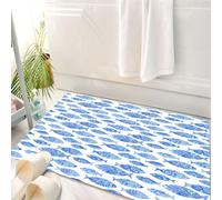 HKPOEQ Non Slip Bath Mat Machine Washable Durable Soft Fluffy Microfiber Bathroom Mat Water Absorbent Bath,Art, blue fish pattern with repeating complex details, seamless design, on white b,50x80 cm
