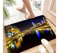 HKPOEQ Non Slip Bath Mat Machine Washable Durable Soft Fluffy Microfiber Bathroom Mat Water Absorbent Bath Rug,melbourne at night looking down the yarra river,24x36 in