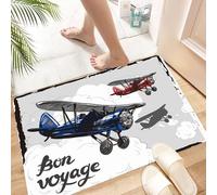 HKPOEQ Non Slip Bath Mat Machine Washable Durable Soft Fluffy Microfiber Bathroom Mat Water Absorbent Bath Rug,Retro airplane p. Old model plane is flying in the sky postcard. Bon Voyage.,24x36 in