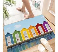 HKPOEQ Non Slip Bath Mat Machine Washable Durable Soft Fluffy Microfiber Bathroom Mat Water Absorbent Bath Rug,Landscape Image of Colorful Beach Cabins on an Old Wooden Pier by Sea Summer B,24x36 in