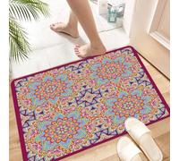 HKPOEQ Non Slip Bath Mat Machine Washable Durable Soft Fluffy Microfiber Bathroom Mat Water Absorbent Bath Rug,Oriental pattern background. Colored square Arabic Indian American Moroccan et,16x24 in