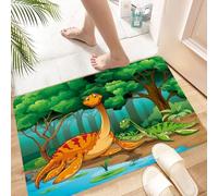 HKPOEQ Non Slip Bath Mat Machine Washable Durable Soft Fluffy Microfiber Bathroom Mat Water Absorbent Bath Rug,Dinosaurs living in the jungle illustration,24x36 in
