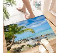 HKPOEQ Non Slip Bath Mat Machine Washable Durable Soft Fluffy Microfiber Bathroom Mat Water Absorbent Bath Rug,Romantic Beach Tranquil Scene Palm Trees Caribbean Islands Photos,24x36 in