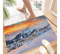 HKPOEQ Non Slip Bath Mat Machine Washable Durable Soft Fluffy Microfiber Bathroom Mat Water Absorbent Bath Rug,towering, mountain peaks, winter landscape, twilight sky,16x24 in