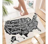 HKPOEQ Non Slip Bath Mat Machine Washable Durable Soft Fluffy Microfiber Bathroom Mat Water Absorbent Bath Rug,USA map, simplified black and white map highlights state boundaries and names,16x24 in