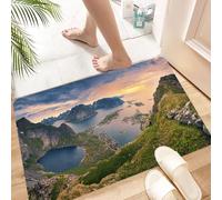 HKPOEQ Non Slip Bath Mat Machine Washable Durable Soft Fluffy Microfiber Bathroom Mat Water Absorbent Bath Rug,Landscape, Reinebringen at Lofoten Islands in Norway Summe,24x36 in