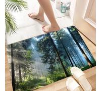 HKPOEQ Non Slip Bath Mat Machine Washable Durable Soft Fluffy Microfiber Bathroom Mat Water Absorbent Bath Rug,The morning forest path shrouded in fog by the trees,16x24 in
