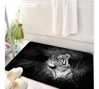 HKPOEQ Non Slip Bath Mat Machine Washable Durable Soft Fluffy Microfiber Bathroom Mat Water Absorbent Bath,Animals, black and white ornaments, Bengal tiger in the ow,50x80 cm