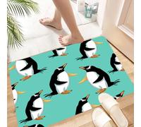 HKPOEQ Non Slip Bath Mat Machine Washable Durable Soft Fluffy Microfiber Bathroom Mat Water Absorbent Bath Rug,Seamless pattern Subantarctic penguin papuan on a blue background,24x36 in
