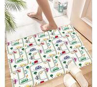 HKPOEQ Non Slip Bath Mat Machine Washable Durable Soft Fluffy Microfiber Bathroom Mat Water Absorbent Bath Rug,Cars, cute vibrant kids drawing cars driving on traffic roads,16x24 in