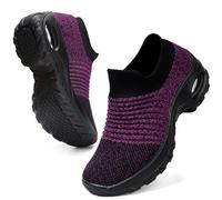 HKR Slip on Womens Trainers with Arch Support Comfortable Orthopedic Shoes for Women Plantar Fasciitis Non Slip Ladies Nurse Work Shoes Black Purple UK 3.5