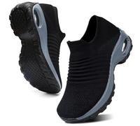 HKR Trainers for Women Comfortable Womens Orthopedic Shoes for Plantar Fasciitis Non Slip Nurse Work Shoes Breathable Ladies Slip on Shoe Black UK 7