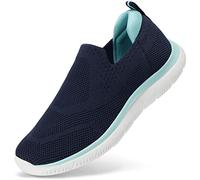 HKR Womens Trainers Slip on Ladies Shoes Walking Tennis Comfortable Nursing Sneakers Work Memory Foam Mesh Arch Support Navy Teal UK 4