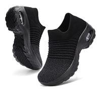 HKR Women's Walking Shoes Arch Support Non Slip Work Shoes Breathable Knit Upper Lightweight for Plantar Fasciitis, Black Mix, 4.5 UK