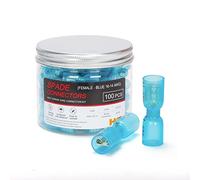 HKS 100PCS Female Spade Connector Blue 16-14 AWG - Heat Shrink Electrical Quick Disconnect Wire Connectors Kit - Tinned Red Copper - Automotive Marine Crimp Connectors - Waterproof and Insulated