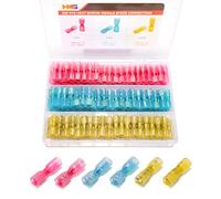 HKS 200PCS Female Spade Connector Kit - Heat Shrink Electrical Quick Disconnect Wire Connectors Kit - Tinned Red Copper - Automotive Marine Crimp Terminal - Waterproof and Insulated