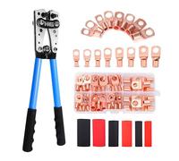 HKS Battery Cable Lug Crimping Tool 10-1 AWG, 60Pcs Copper Ring Terminals & 60Pcs 3:1 Heat Shrink Tubing, Heavy Duty Wire Crimper Set for Battery Cables