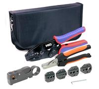 HKS Coax Ratchet Crimping Tool Kit for Coaxial RG Cable RF Connector with 5 Changeable Dies, Rotary Coaxial Cable Stripper/Cutter and Stripper/Cutter Piler