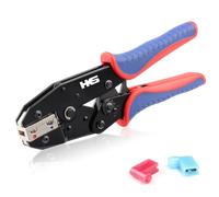 HKS Crimping Tool for Insulated Flag Terminals - Ratcheting Wire Crimpers - AWG 22-14 (0.5-2.5mm²) - Ratchet Terminal Crimper - Electrical Crimping Tool