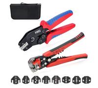 HKS Ratcheting Crimping Tool Set 12 PCS with Wire Stripper & Changeable Jaws for Dupont JST MOLEX - Open Barrel Terminals, Insulated & Non-Insulated Ferrules, Butt Connectors, Solar & Coax Connectors