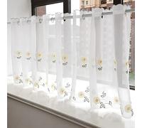 HKSDKABOP Lace Short Kitchen Curtain Valance, Window Half Tier Sheer Lace Curtain Multicolor Multiple Sizes Attics Basements Offices(Yellow-yarn,L85xW230cm)