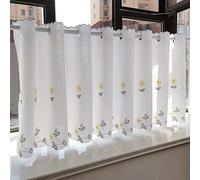 HKSDKABOP Lace Short Kitchen Curtain Valance, Window Half Tier Sheer Lace Curtain Multicolor Multiple Sizes Attics Basements Offices(Yellow-cotton,L62xW170cm)