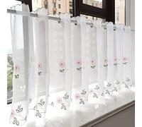 HKSDKABOP Lace Short Kitchen Curtain Valance, Window Half Tier Sheer Lace Curtain Multicolor Multiple Sizes Attics Basements Offices(Pink-yarn,L62xW140cm)