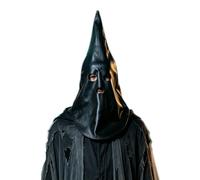 HKSICHENGKEJIUK PU Leather Ghost Face Mask for Halloween Horror Costume Full Head Scary Mask with Eye Openings for Men Women Black Phantom Mask for Cosplay Party Unisex Devil Face Hood
