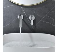 HKTHE Concealed Basin Mixer Tap, HBF0582 Single Handle Bathroom Sink Faucet, with Embedded Box, Wall Mounted Sink Tap, Adjustable Hot and Cold, Modern Vanity Faucet, 59A Brass
