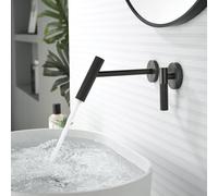 HKTHE Concealed Basin Mixer Tap, HBF0582 Single Handle Bathroom Sink Faucet, with Embedded Box, Wall Mounted Sink Tap, Adjustable Hot and Cold, Modern Vanity Faucet, 59A Brass
