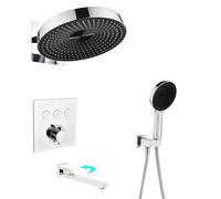 HKTHE Thermostatic Shower System, Innovative Piano Key Design, HSS0498 Modern Shower Head Set, 12in/30cm Wall Mounted Shower Faucet Sets Complete Handheld, Foldable Bathtub Faucet, 59A Brass Valve