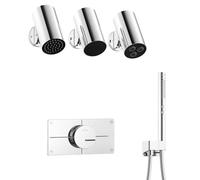 HKTHE Thermostatic Shower System, Modern Innovative 4 Piano Key Design, HSS0590 Wall Mounted Shower Head Set, 80x80mm Shower Faucet Sets Complete with Copper Handheld, 59A Brass Valve Included