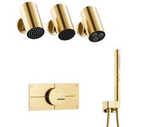 HKTHE Thermostatic Shower System, Modern Innovative 4 Piano Key Design, HSS0590 Wall Mounted Shower Head Set, 80x80mm Shower Faucet Sets Complete with Copper Handheld, 59A Brass Valve Included
