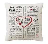 HKTNGEX Birthday Cushion Cover Gift,Happy Birthday Throw Pillow Cover Pillowcase For 10th 11th 12th 13th 14th 15th 16th 17th18th...Daughter Son Sisters Mom Dad Friends Reminder Home Decor (25th)