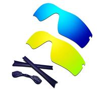 HKUCO Blue/24K Gold Polarized Replacement Lenses plus Blue Earsocks Rubber Kit For Oakley Radar Path