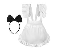Hkuoeue French Maid Apron, Adjustable White Retro Ruffle Maid Costume Apron, Cute White Retro Kitchen Restaurant Women Aprons, Half Waist Maid Apron Maid Costume Accessory Cosplay Prop for Women