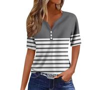 HKUOPW Extra Long Encanto Tops Woman Button Front Short Sleeve Tunics Stripe Spring Thin Soft Fitted Home V-Neck Tunic Women
