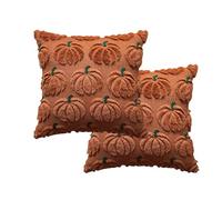 HKUOPW Fall Decorative Throw Pillow Covers Set of 1, Thanksgiving Autumn Harvest Pumpkin Faux Fur Cushion Covers, 3D Embroidered Pillow Cases for Couch Bedroom Living Room Decor, Beige
