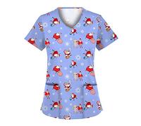 HKUOPW Nurses Christmas Scrubs for Women Uniform Healthcare Santa Printed Scrubs Tops Hospital Working Uniforms Doctors Short Sleeve Snowman Nurse Workwear with Pockets Purple