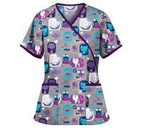 HKUOPW Nursing Scrubs Stylish Animal Print V Neck Plus Size Short Sleeve Flex Loose Scrub Tops Blue Size XXL