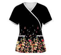 HKUOPW Plus Size Scrubs for Women Stretch Casual Loose Fitting Stretchy Patterned Short Sleeve Plus Size Vneck Women's Scrubs Black Size 4XL