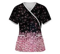 HKUOPW Tunic Tops for Women UK Uniform Cool Animal Print Plus Size V Neck Short Sleeve Casual Nurses Uniform for Women Pink Size XXL